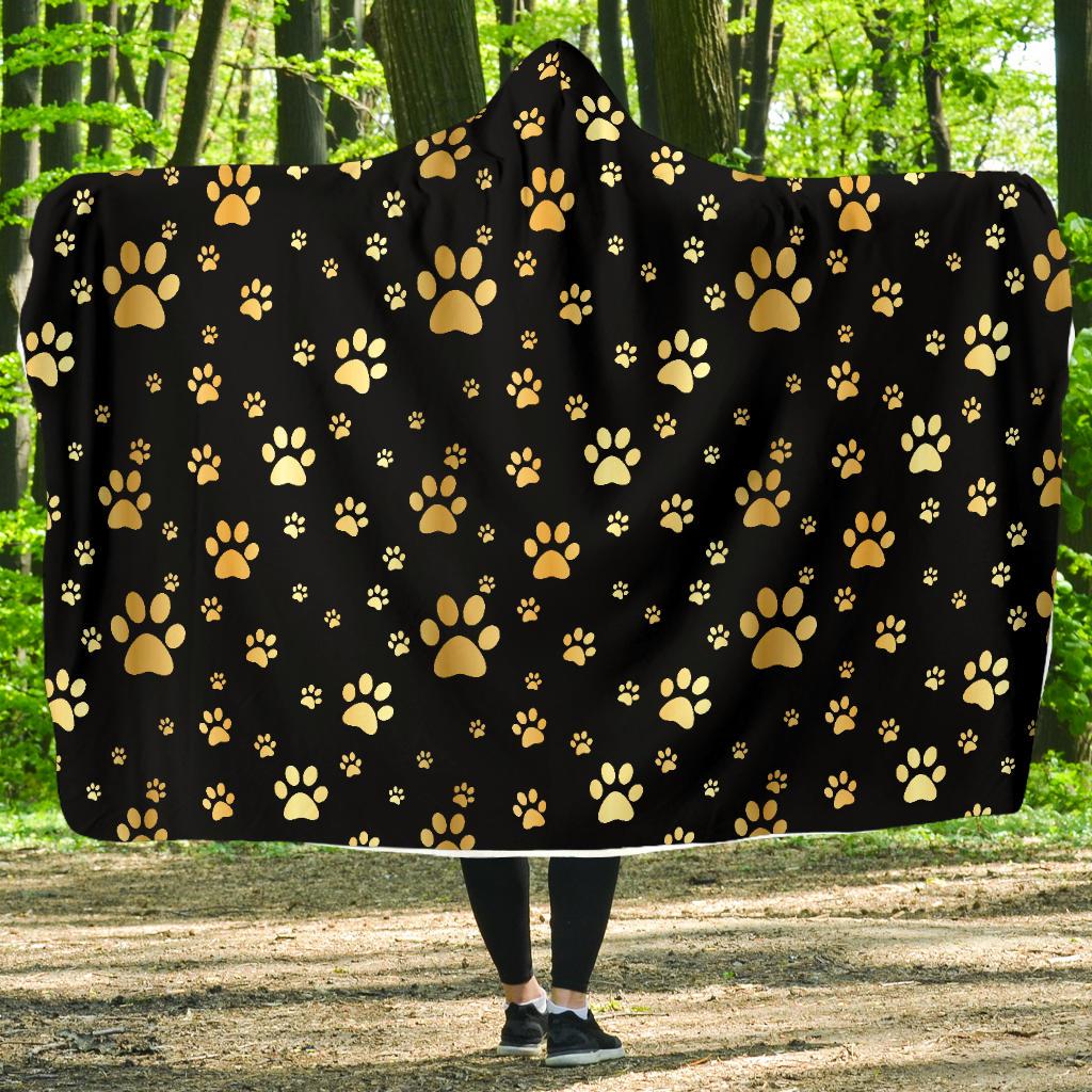 Paw Gold Print Hooded Blanket-JTAMIGO.COM