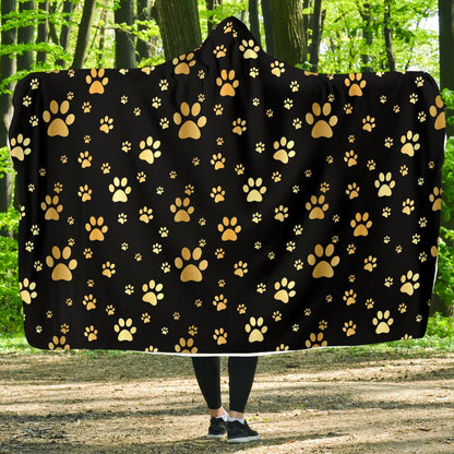 Paw Gold Print Hooded Blanket-JTAMIGO.COM