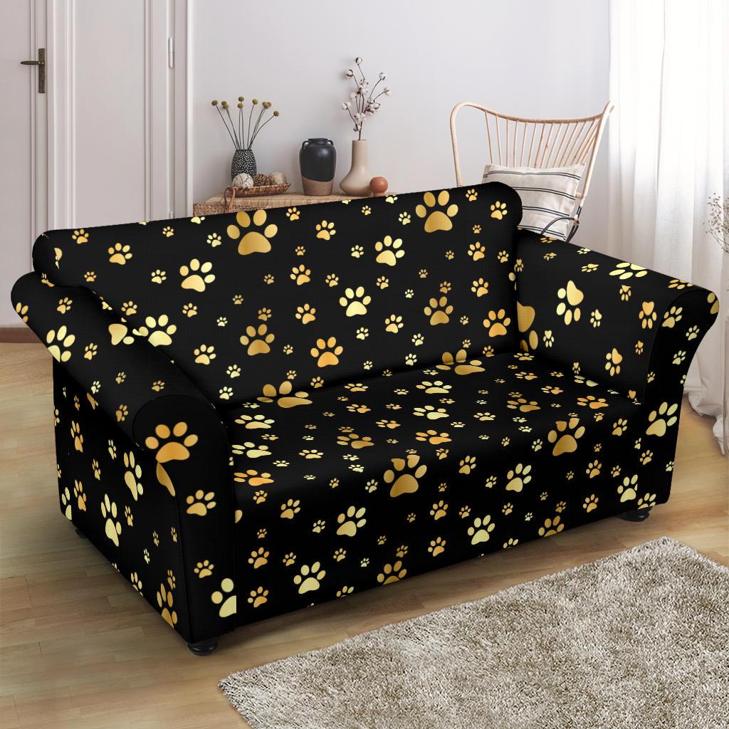 Paw Gold Print Loveseat Slipcover-JTAMIGO.COM