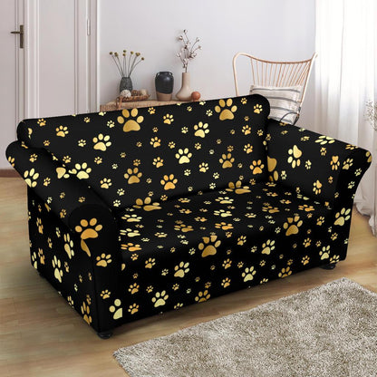 Paw Gold Print Loveseat Slipcover-JTAMIGO.COM