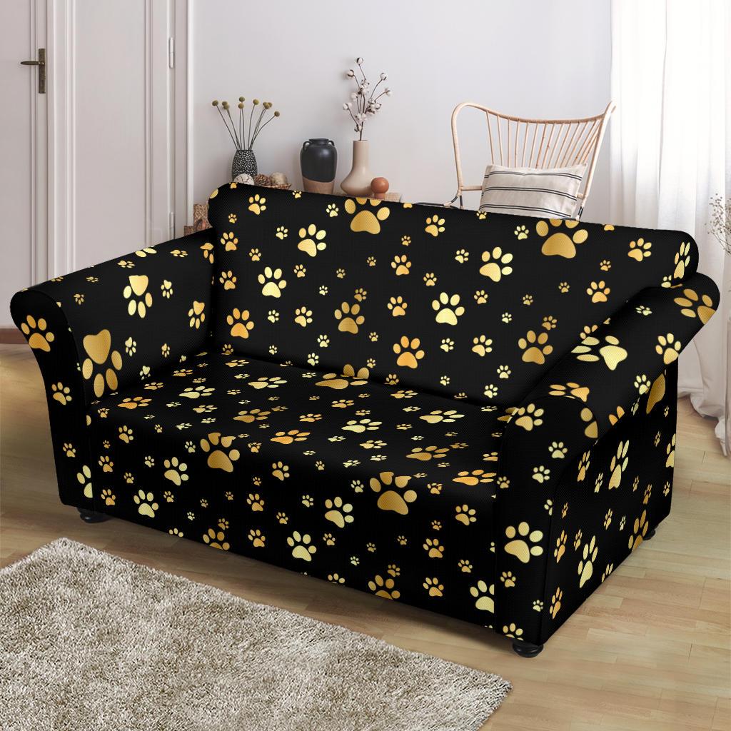 Paw Gold Print Loveseat Slipcover-JTAMIGO.COM