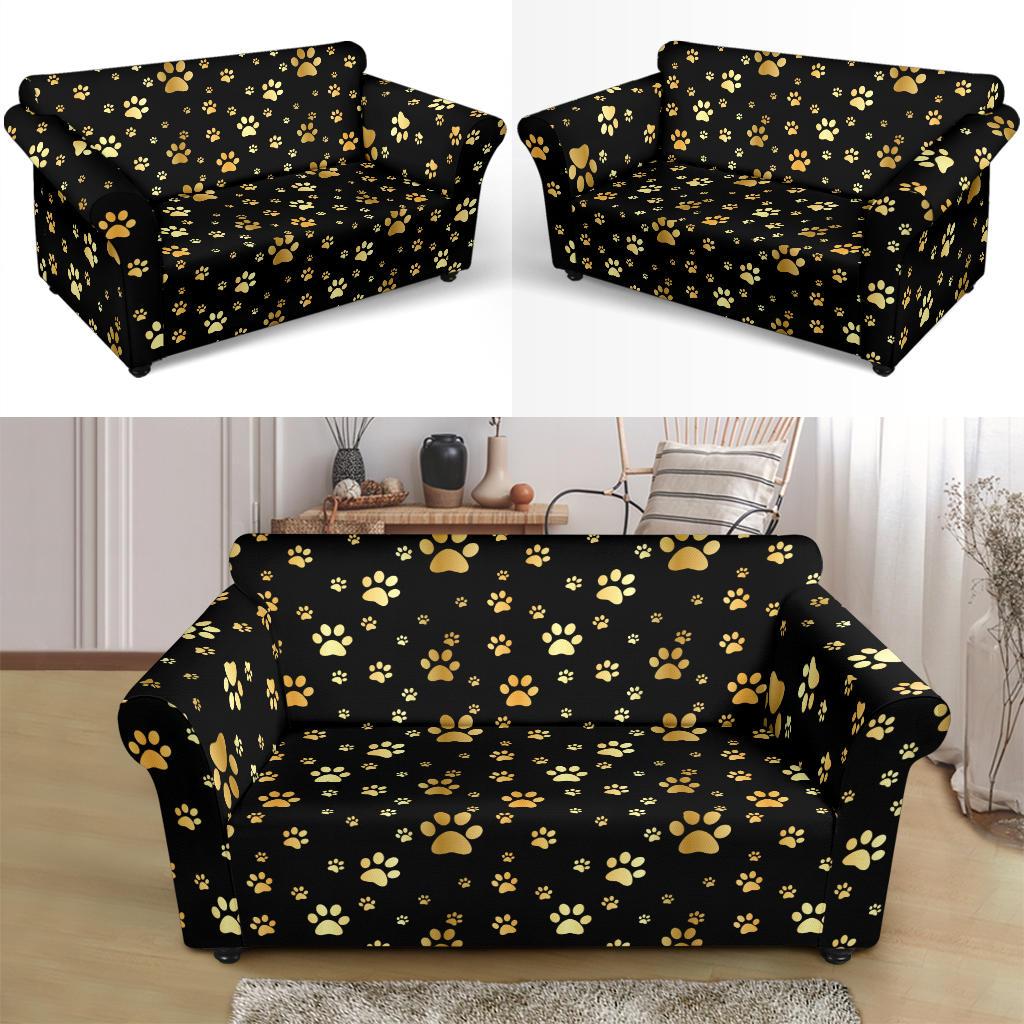 Paw Gold Print Loveseat Slipcover-JTAMIGO.COM