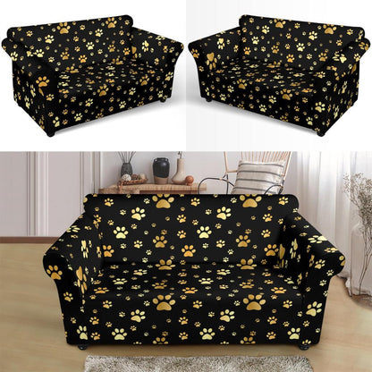 Paw Gold Print Loveseat Slipcover-JTAMIGO.COM