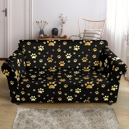 Paw Gold Print Loveseat Slipcover-JTAMIGO.COM