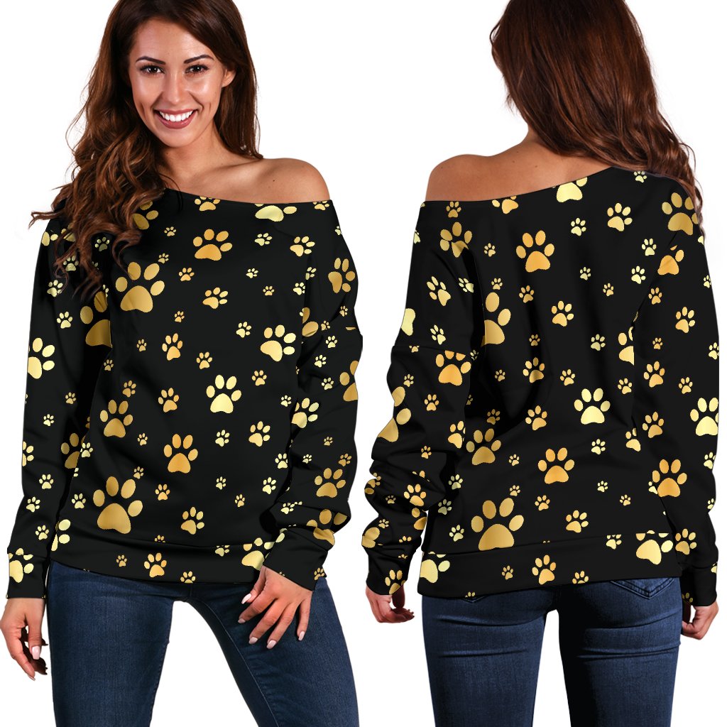 Paw Gold Print Off Shoulder Sweatshirt