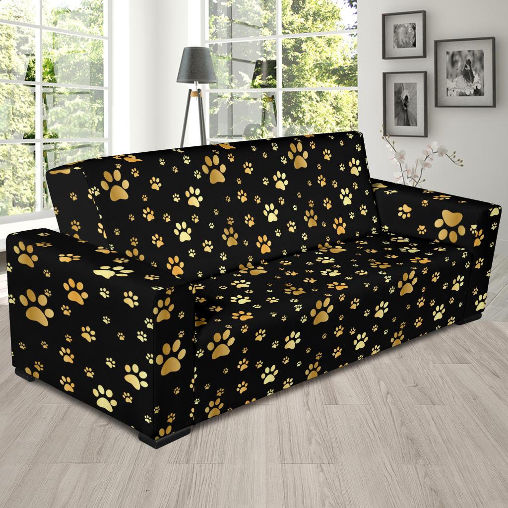 Paw Gold Print Sofa Slipcover-JTAMIGO.COM