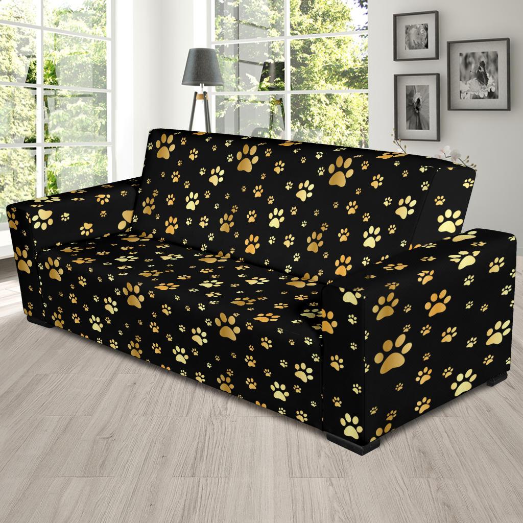Paw Gold Print Sofa Slipcover-JTAMIGO.COM