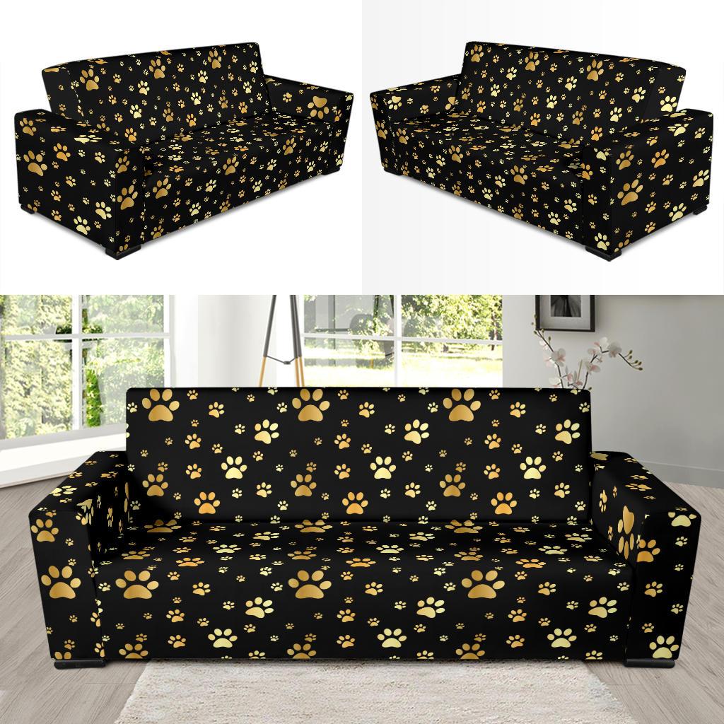 Paw Gold Print Sofa Slipcover-JTAMIGO.COM