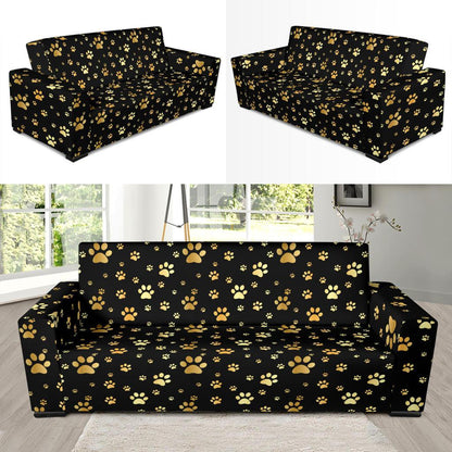 Paw Gold Print Sofa Slipcover-JTAMIGO.COM