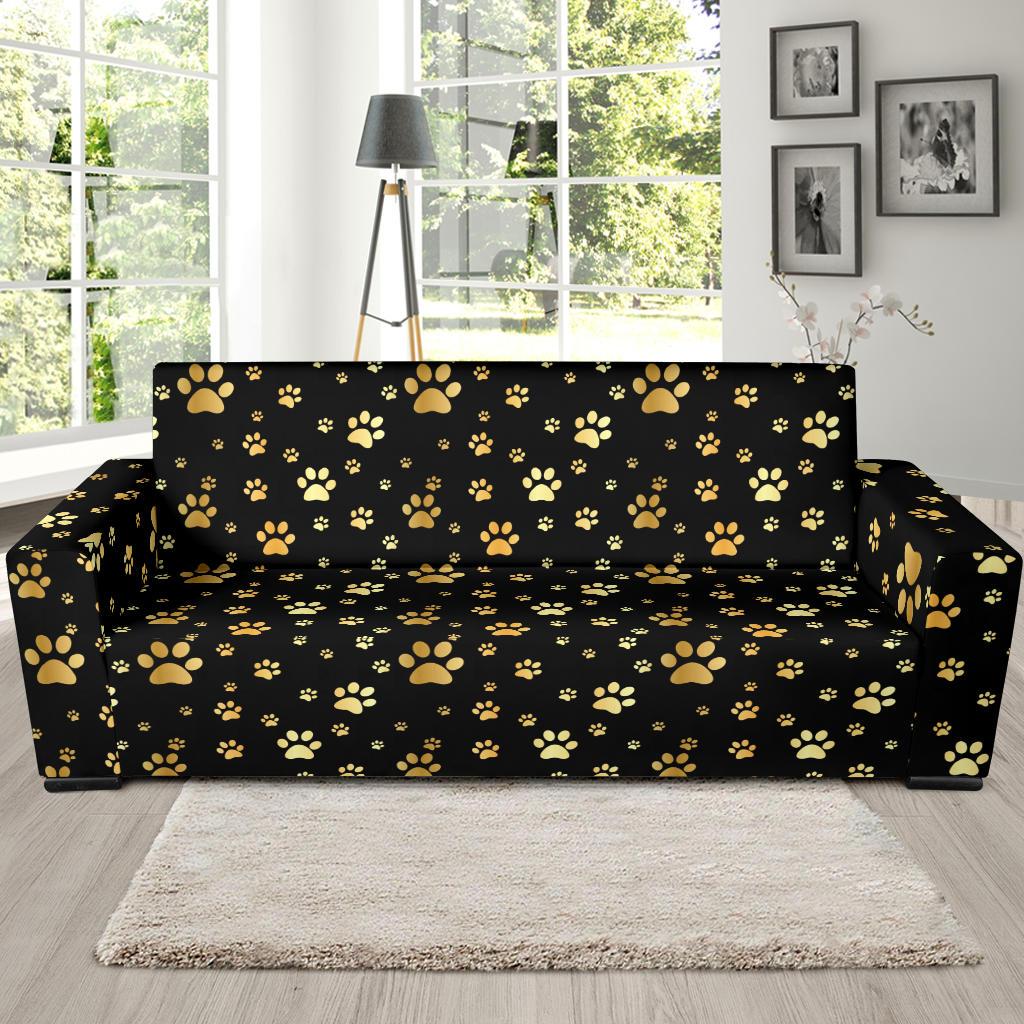 Paw Gold Print Sofa Slipcover-JTAMIGO.COM