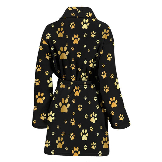 Paw Gold Print Women Bath Robe-JTAMIGO.COM