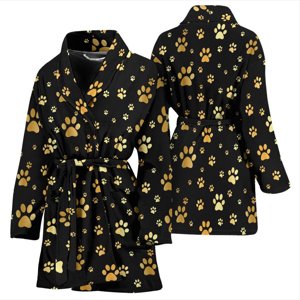 Paw Gold Print Women Bath Robe-JTAMIGO.COM