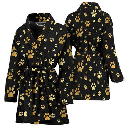 Paw Gold Print Women Bath Robe-JTAMIGO.COM