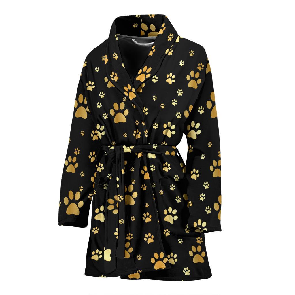 Paw Gold Print Women Bath Robe-JTAMIGO.COM