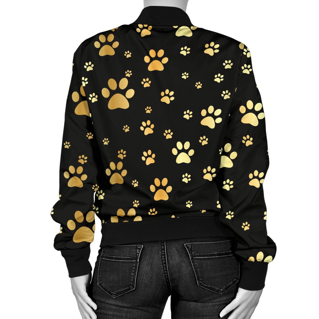 Paw Gold Print Women Casual Bomber Jacket