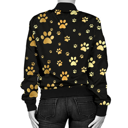 Paw Gold Print Women Casual Bomber Jacket