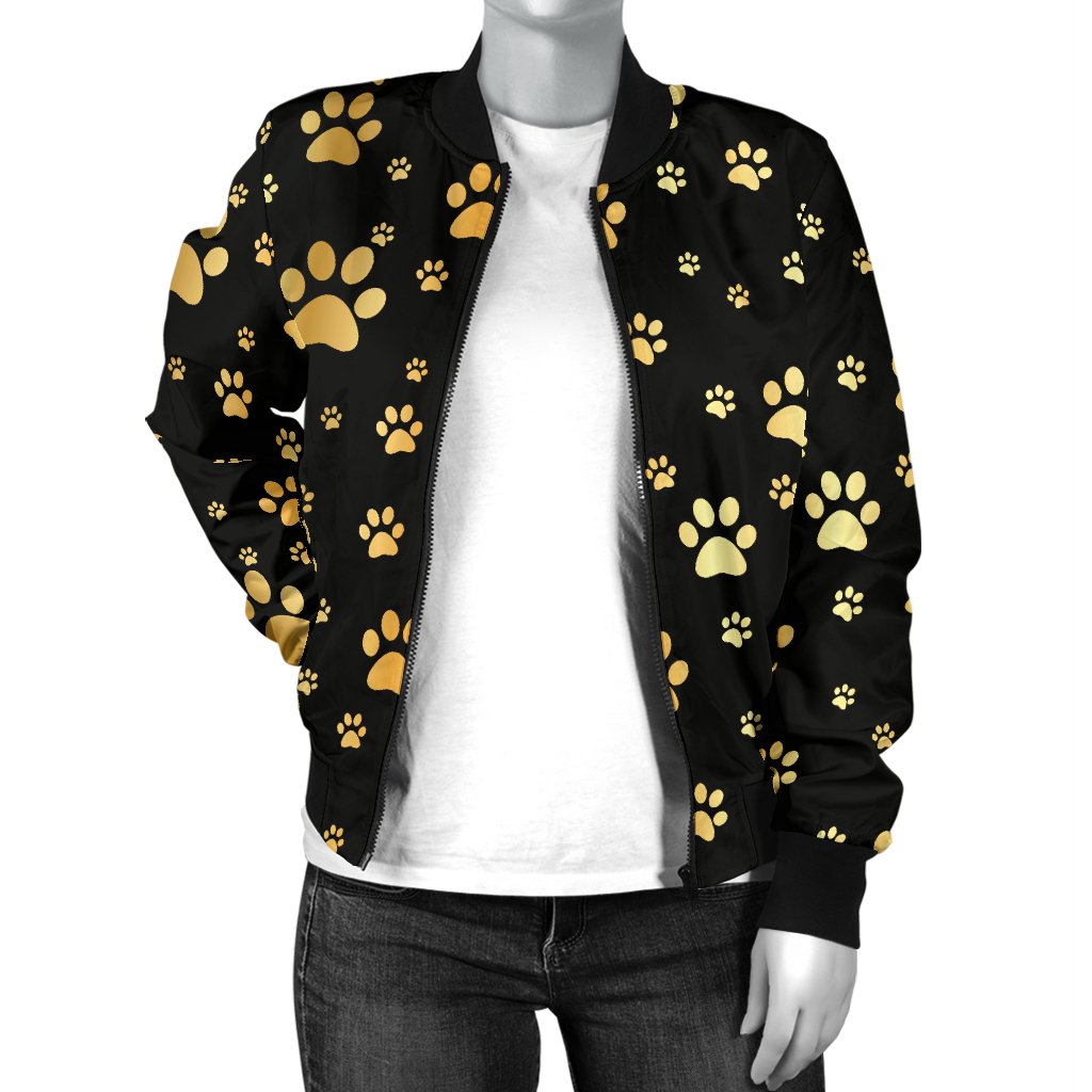 Paw Gold Print Women Casual Bomber Jacket