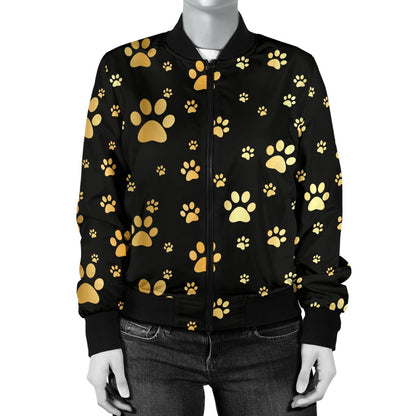 Paw Gold Print Women Casual Bomber Jacket