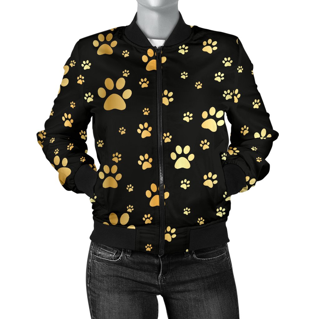 Paw Gold Print Women Casual Bomber Jacket