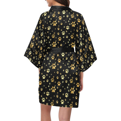 Paw Gold Print Women Short Kimono Robe