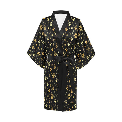 Paw Gold Print Women Short Kimono Robe