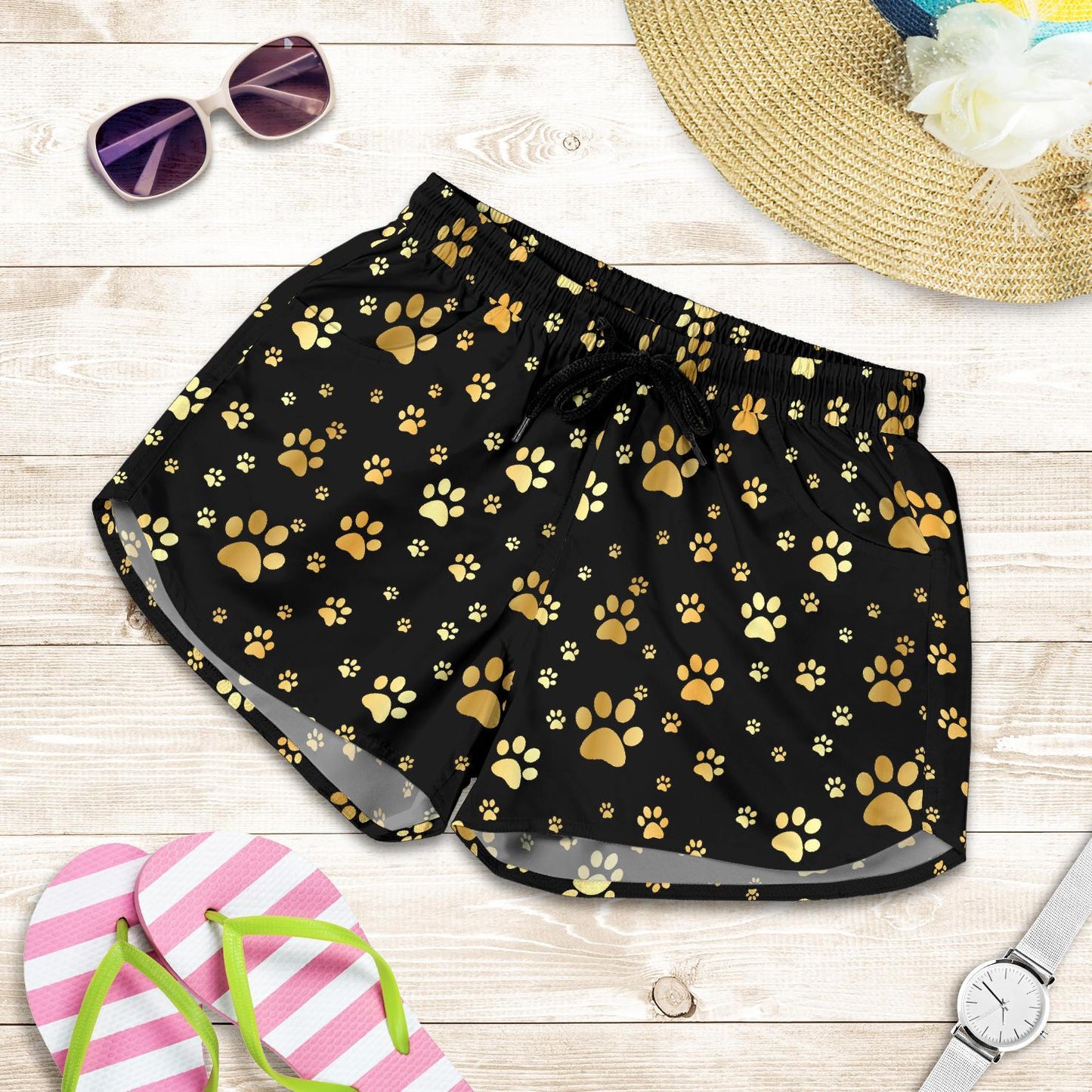 Paw Gold Print Women Shorts-JTAMIGO.COM