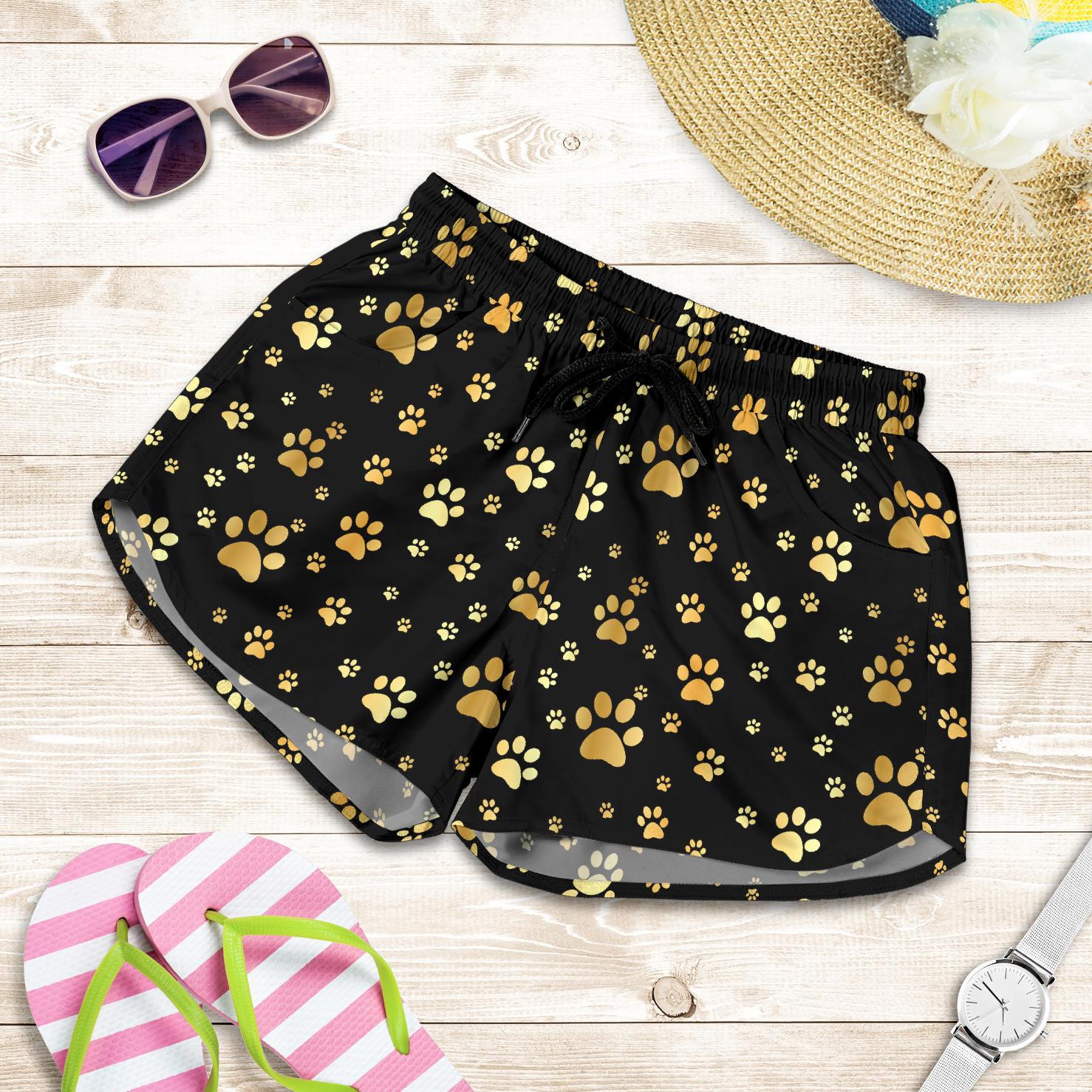 Paw Gold Print Women Shorts-JTAMIGO.COM