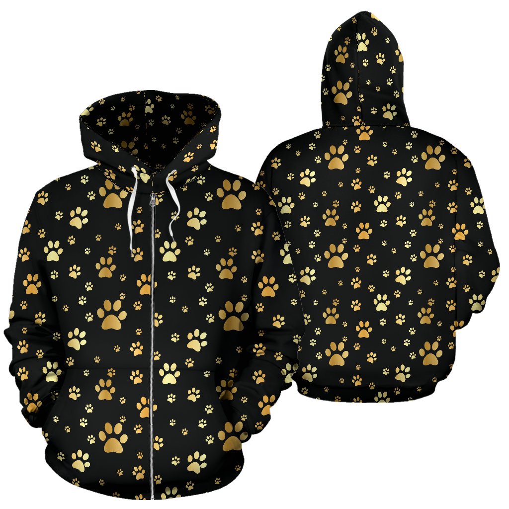 Paw Gold Print Zip Up Hoodie