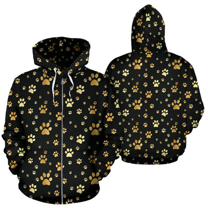Paw Gold Print Zip Up Hoodie
