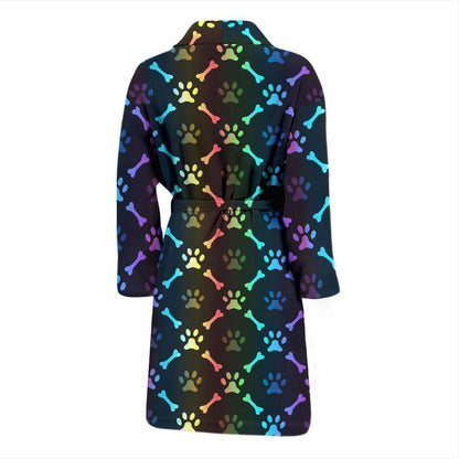 Paw Rainbow Pattern Print Design A01 Men Bathrobe-JORJUNE.COM