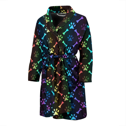 Paw Rainbow Pattern Print Design A01 Men Bathrobe-JORJUNE.COM