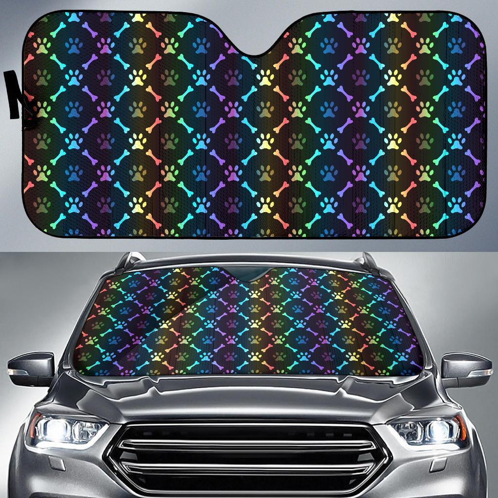 Paw Rainbow Print Car Sun Shade For Windshield