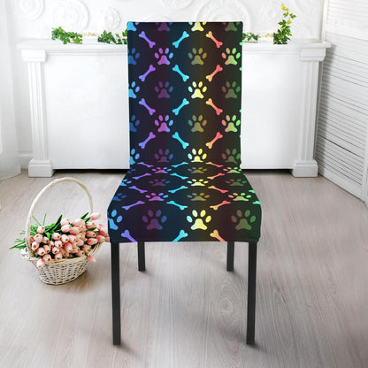 Paw Rainbow Print Dining Chair Slipcover-JTAMIGO.COM
