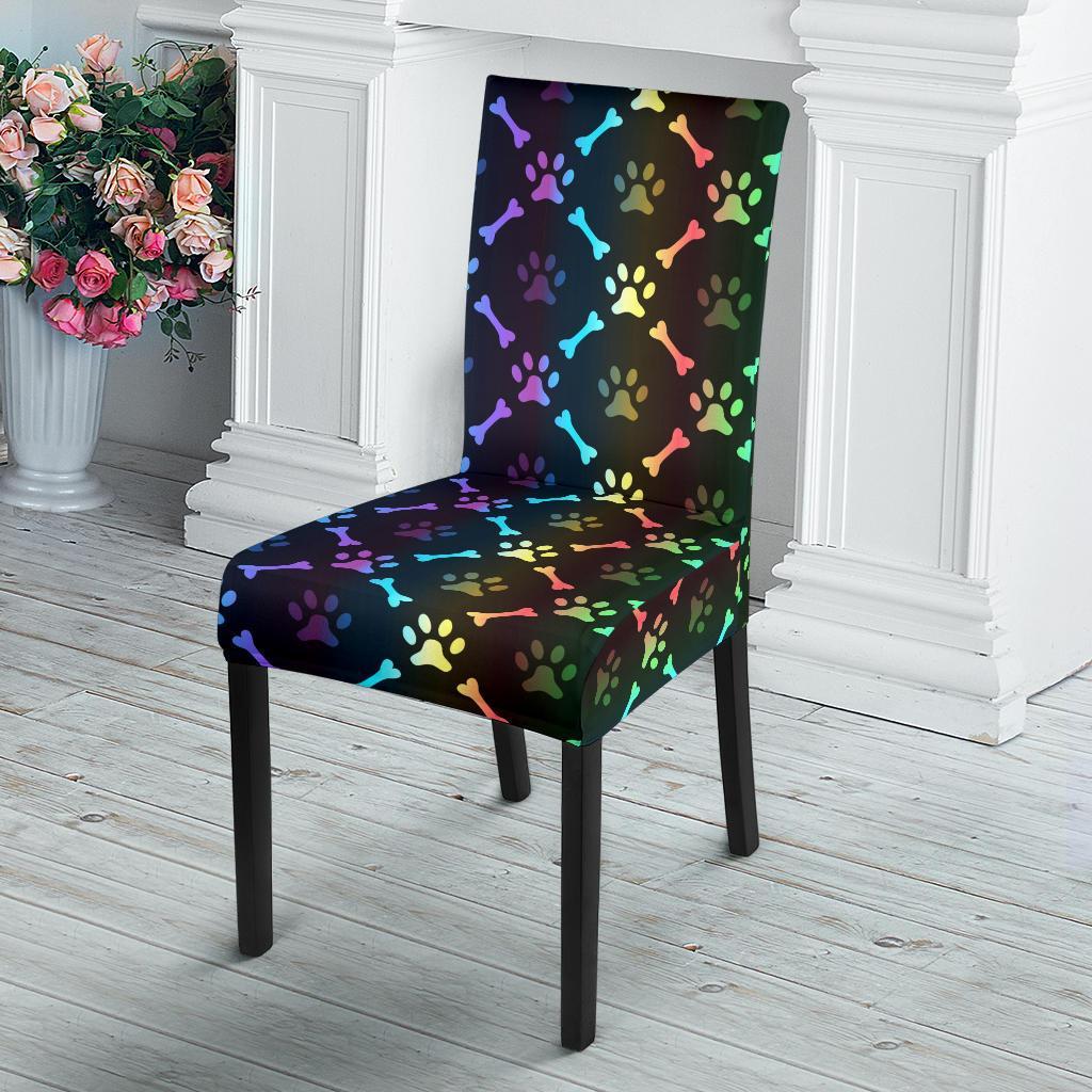 Paw Rainbow Print Dining Chair Slipcover-JTAMIGO.COM