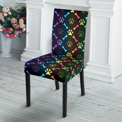 Paw Rainbow Print Dining Chair Slipcover-JTAMIGO.COM