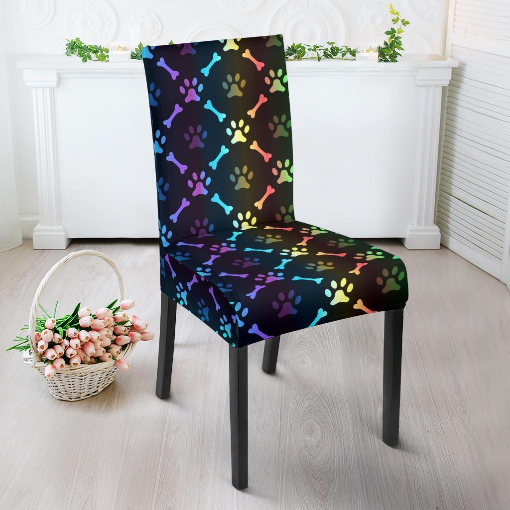 Paw Rainbow Print Dining Chair Slipcover-JTAMIGO.COM