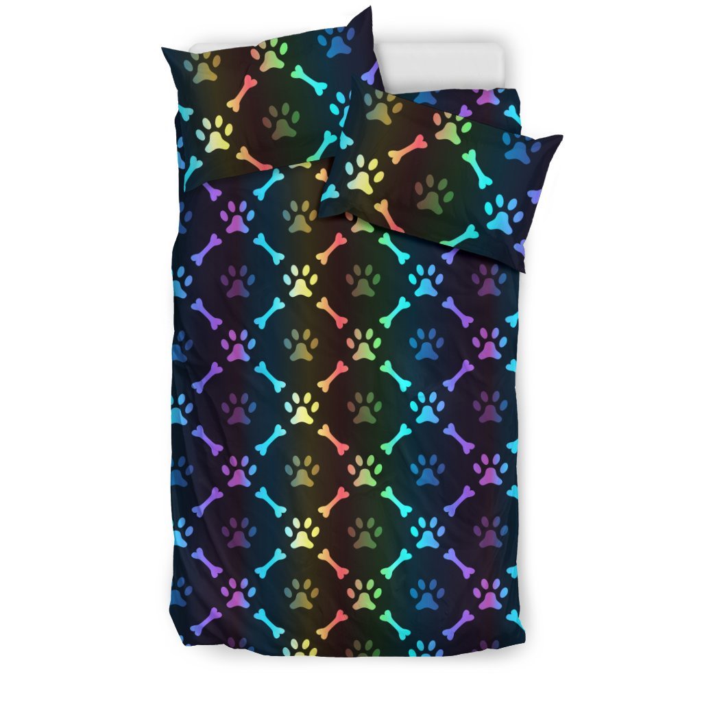 Paw Rainbow Print Duvet Cover Bedding Set