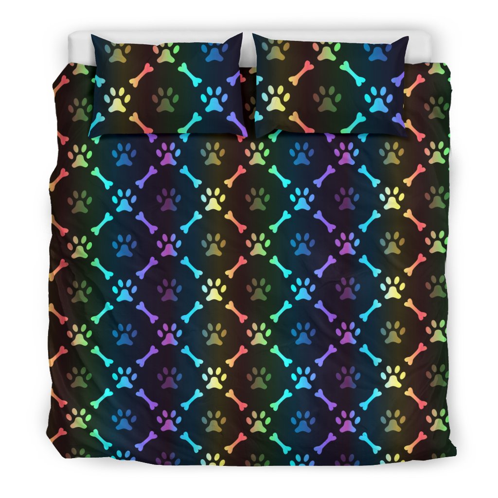 Paw Rainbow Print Duvet Cover Bedding Set