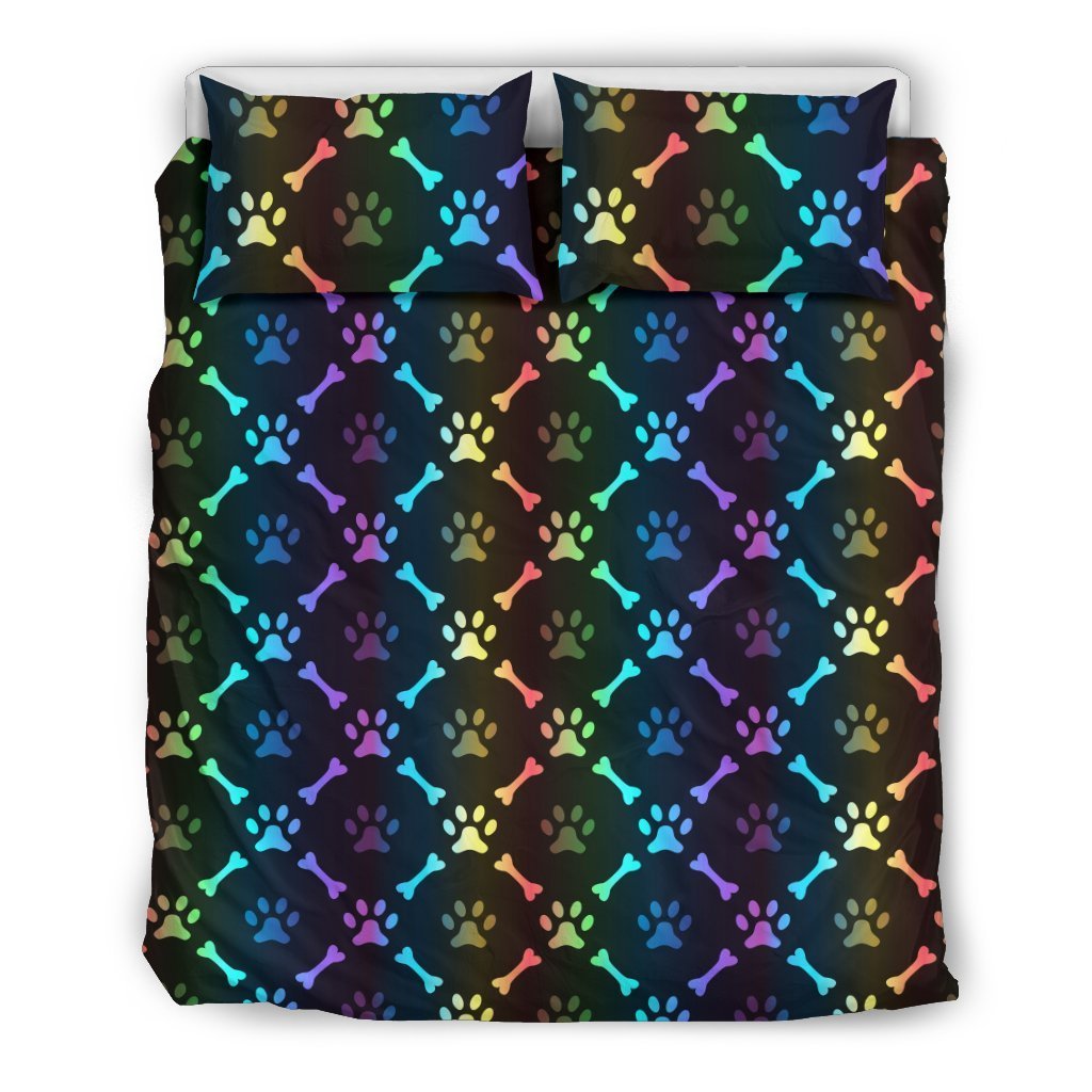 Paw Rainbow Print Duvet Cover Bedding Set