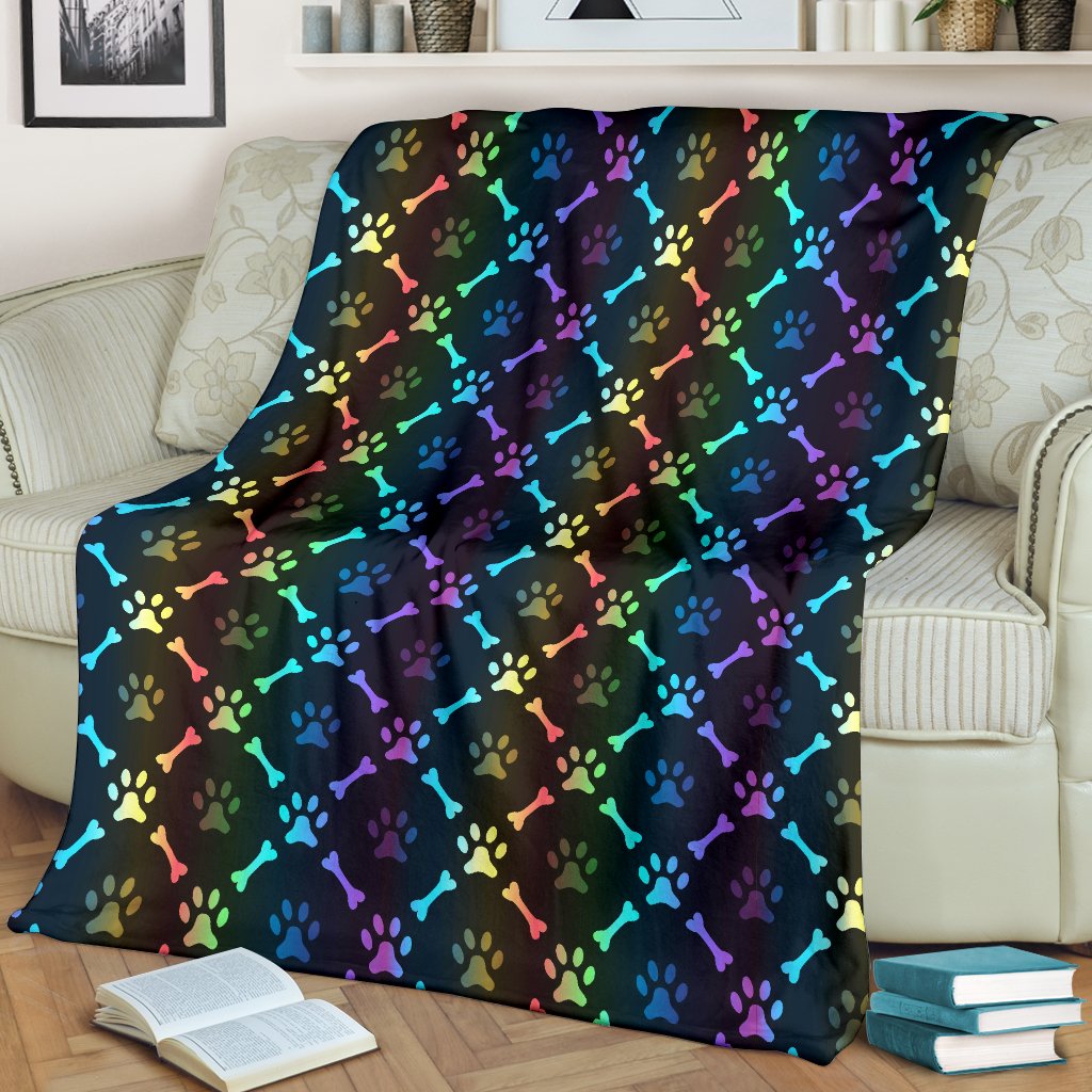 Paw Rainbow Print Fleece Blanket