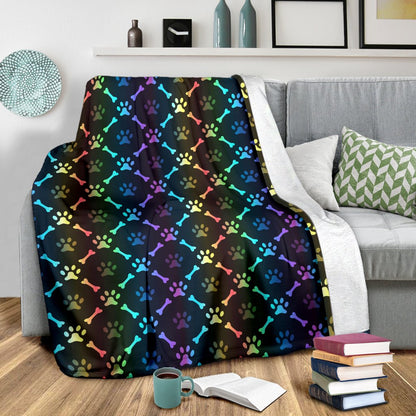 Paw Rainbow Print Fleece Blanket