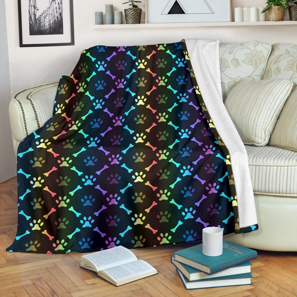 Paw Rainbow Print Fleece Blanket