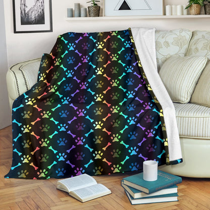 Paw Rainbow Print Fleece Blanket