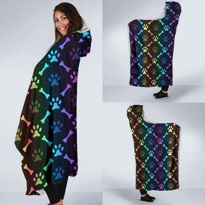 Paw Rainbow Print Hooded Blanket-JTAMIGO.COM