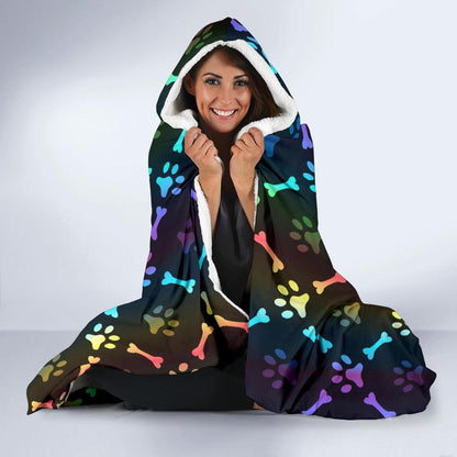 Paw Rainbow Print Hooded Blanket-JTAMIGO.COM