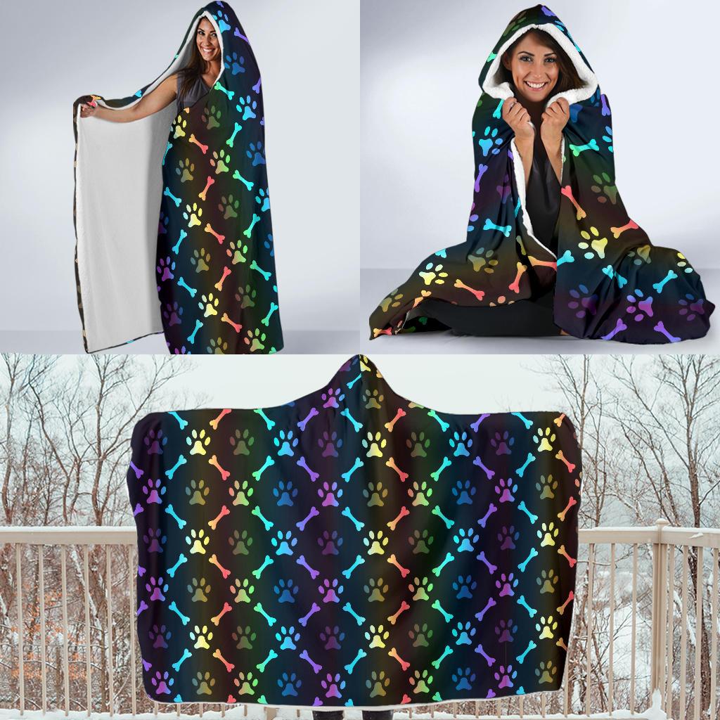 Paw Rainbow Print Hooded Blanket-JTAMIGO.COM