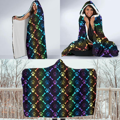 Paw Rainbow Print Hooded Blanket-JTAMIGO.COM