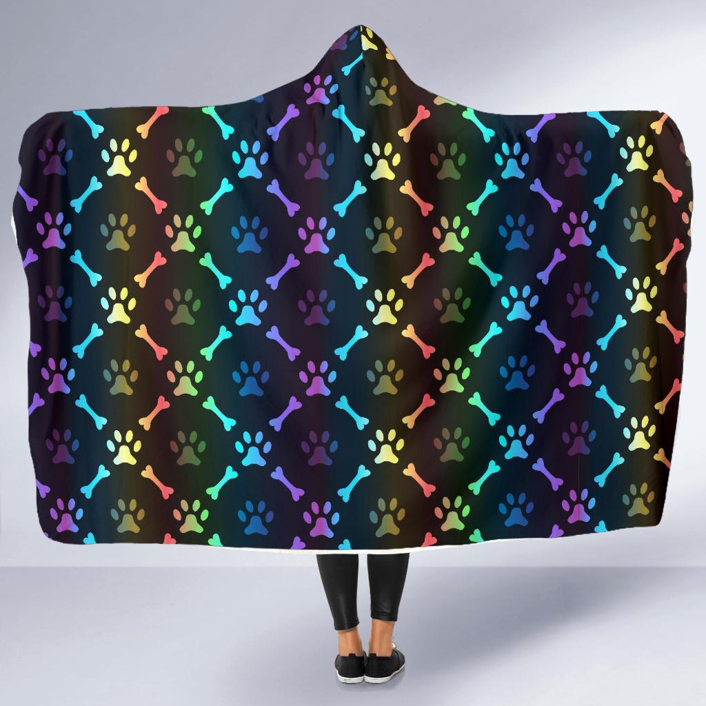 Paw Rainbow Print Hooded Blanket-JTAMIGO.COM