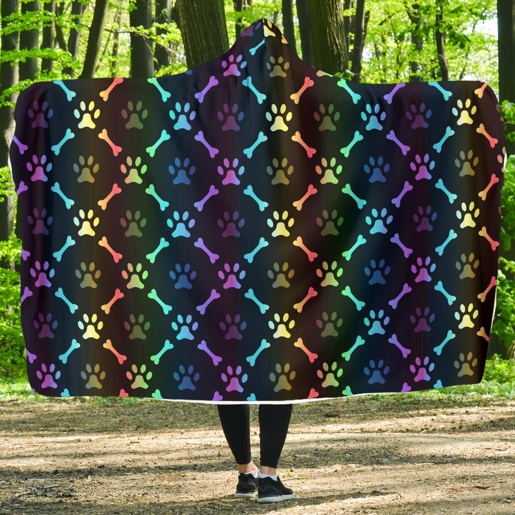 Paw Rainbow Print Hooded Blanket-JTAMIGO.COM
