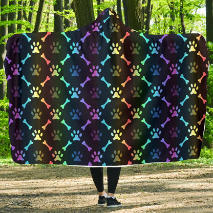 Paw Rainbow Print Hooded Blanket-JTAMIGO.COM
